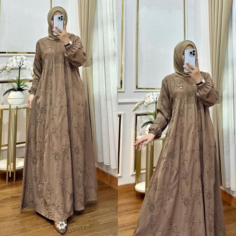 PROMO Nura CollectionOfficial - Katpol Zakira - Katun Polo Bordir - Baju Gamis Wanita Model Terbaru 