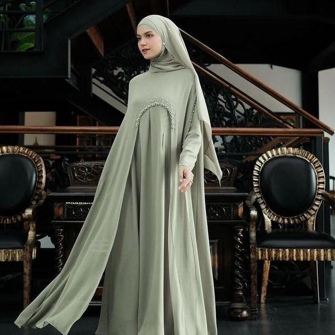 Luna abaya turky polos simple bahan ceruty babydoll aplikasi payet mutiara gamis abaya putih hitam w