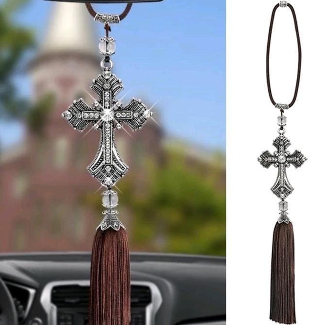 ANDHINEOS Salib gantungan mobil kristen car pendant Christ cross hanger silver