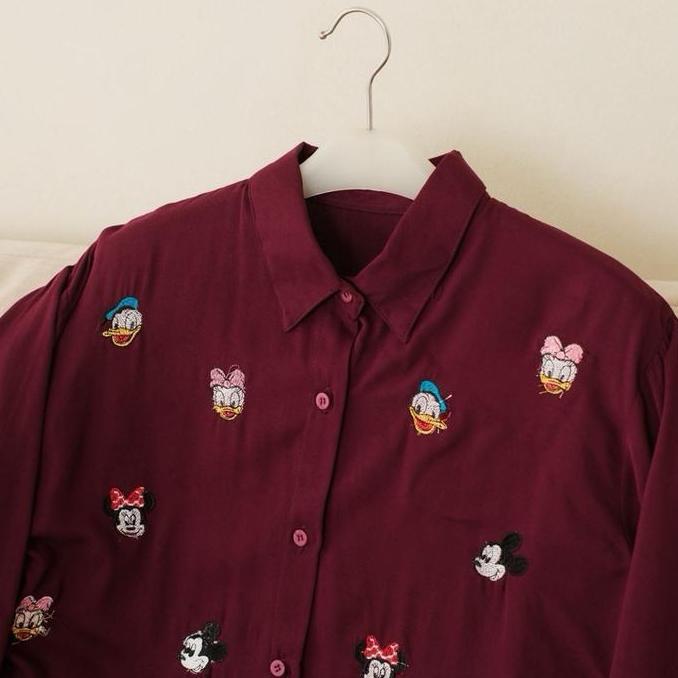 HEMAT LUAR BIASA KEMEJA MICKEY ATASAN WANITA BORDIR LUCU RAYON TWILL POLOS PREMIUM TRENDY HEMAT LUAR