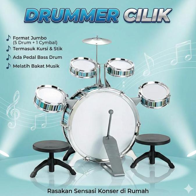 ch.tokogrpsir78 - [kst] mainan set musik drum jazz jumbo alat edukasi anak bass cymbal stik kursi ka