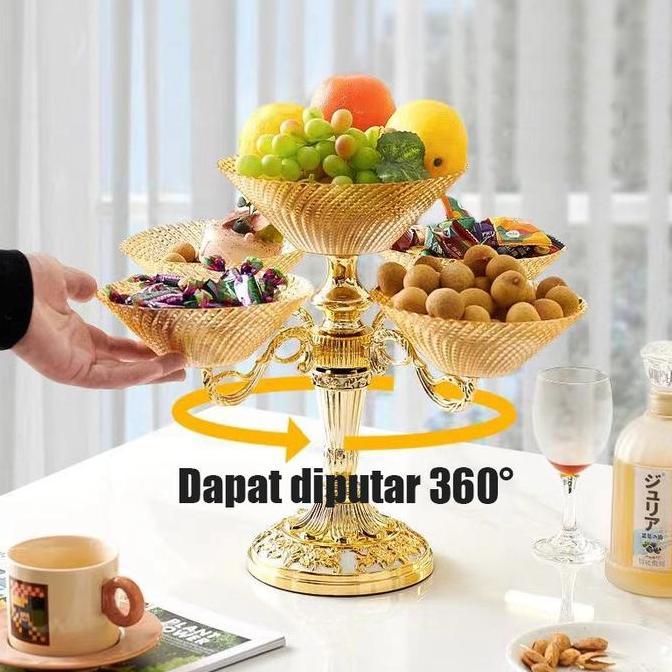 Piring Buah Kue Kristal Plastik Putar untuk Hiasan Meja Modern untuk Hidangan Buah dan Kue di Pesta 