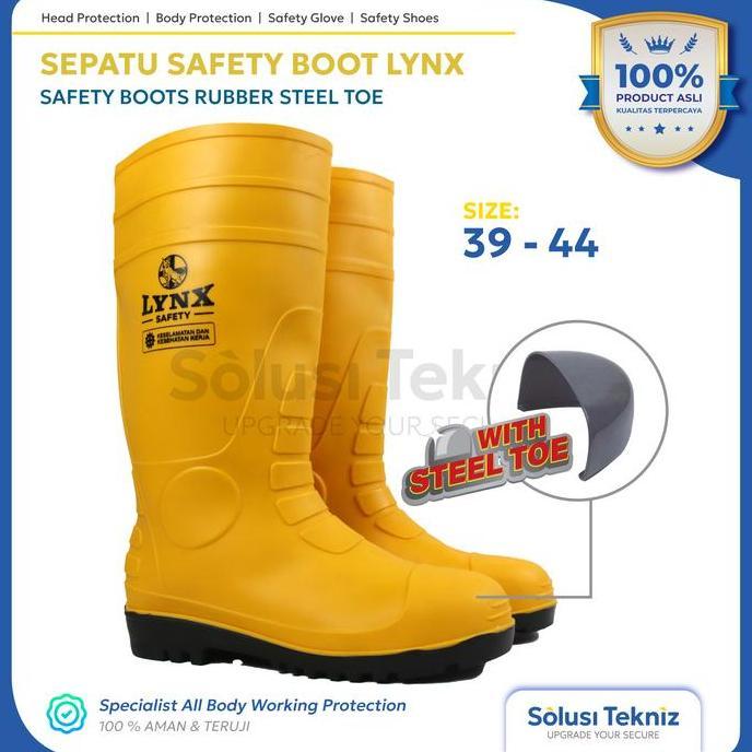 Sepatu Boot Rubber Kuning Safety Proyek Steel Besi Toe Lynx safety  gear terlaris