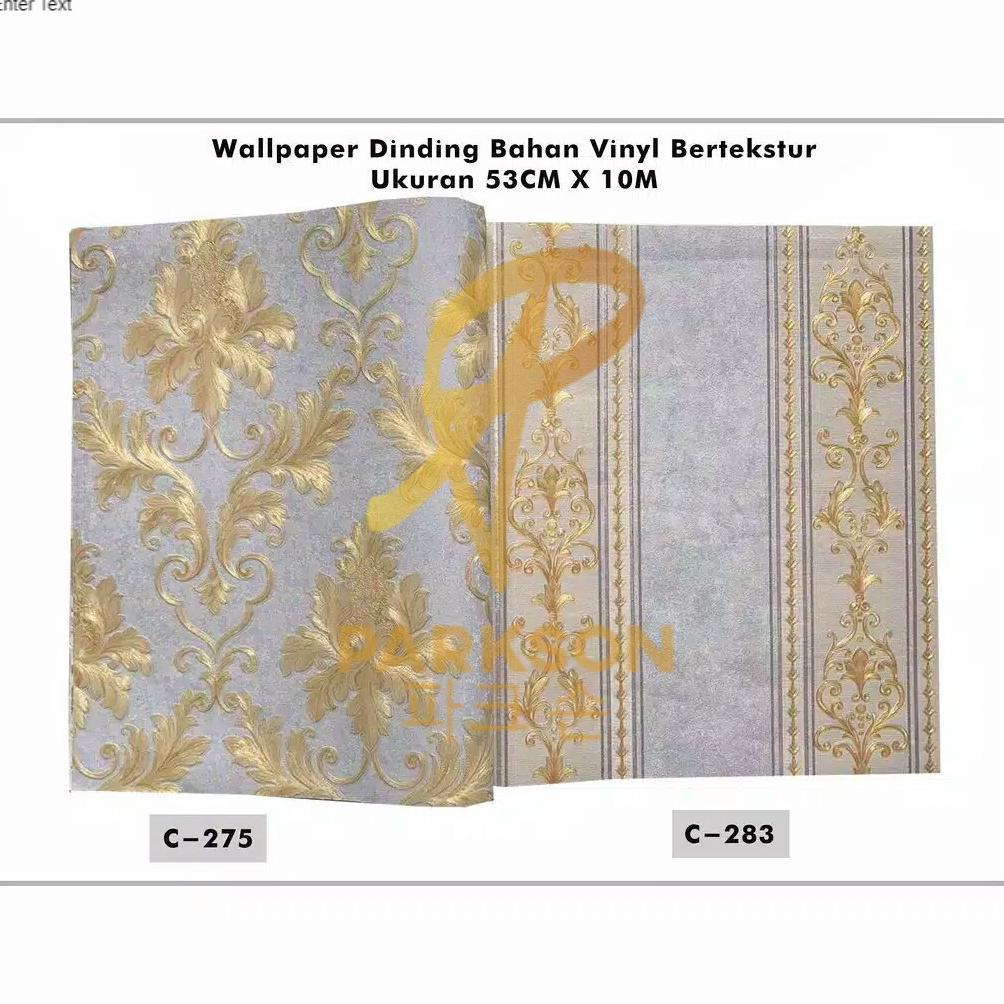 Wallpaper dinding vinyl motif bunga salur warna ungu gold couple