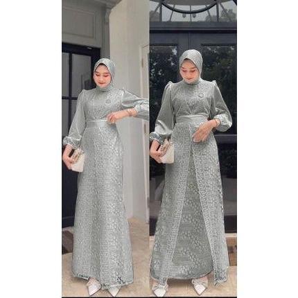 Vannamille id Maxi Dress Malika Brukat Fashion Muslim Wanita Oufit Lebaran Seragaman Pesta gamis kek
