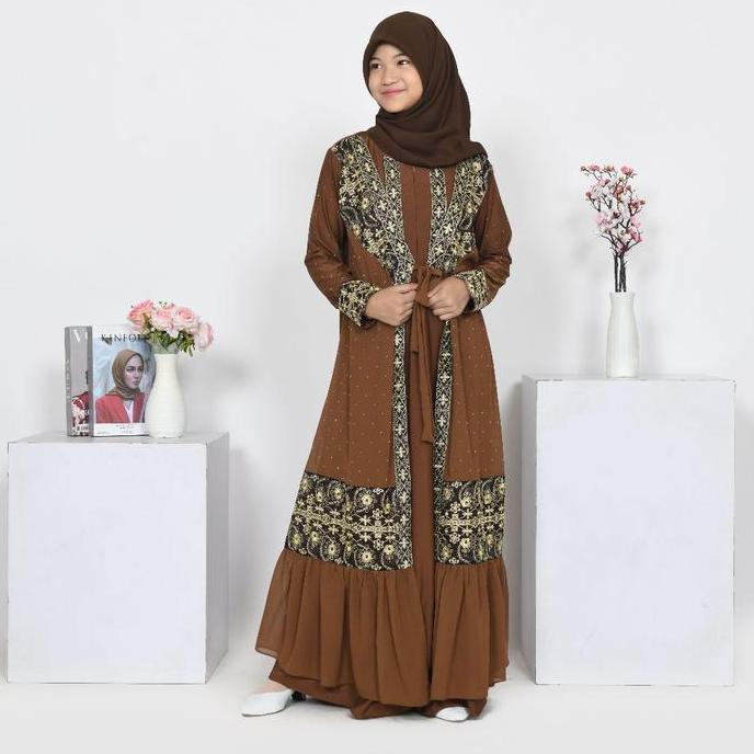 Abiyyuco TA9017Anak | Abaya Turki Anak Perempuan Baju Gamis Turkey Remaja Tanggung Hitam Warna Warni