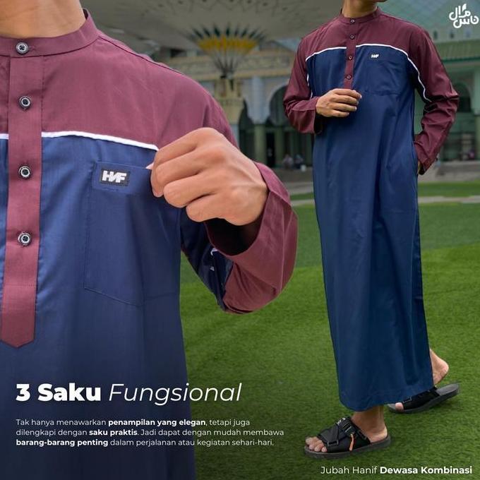 Jubah Gamis Pria Dewasa Kombinasi Lengan Panjang Size Jumbo XXXL