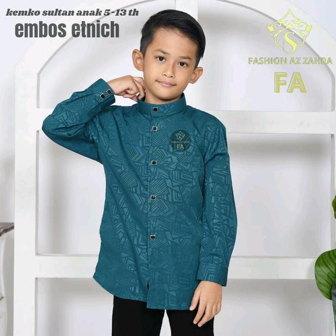 Baju Koko Anak Laki-Laki Motif Etnik Embos Lengan Panjang Kain Nyaman