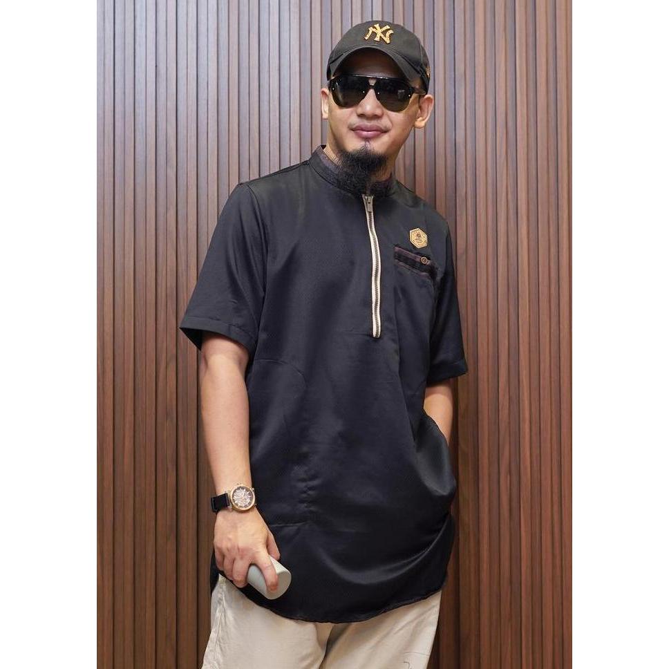 Kurta Series Zaidan | Kurta Pria Lengan Pendek | Baju Koko Dewasa Resleting | Kurta Hitam