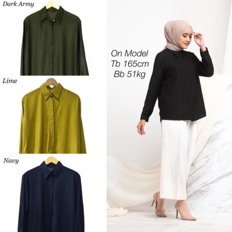 BEST SELLER BAJU KEMEJA WANITA POLOS CASUAL PUTIH ARMY HITAM LENGAN PANJANG GROSIR BAJU KEMEJA WANIT
