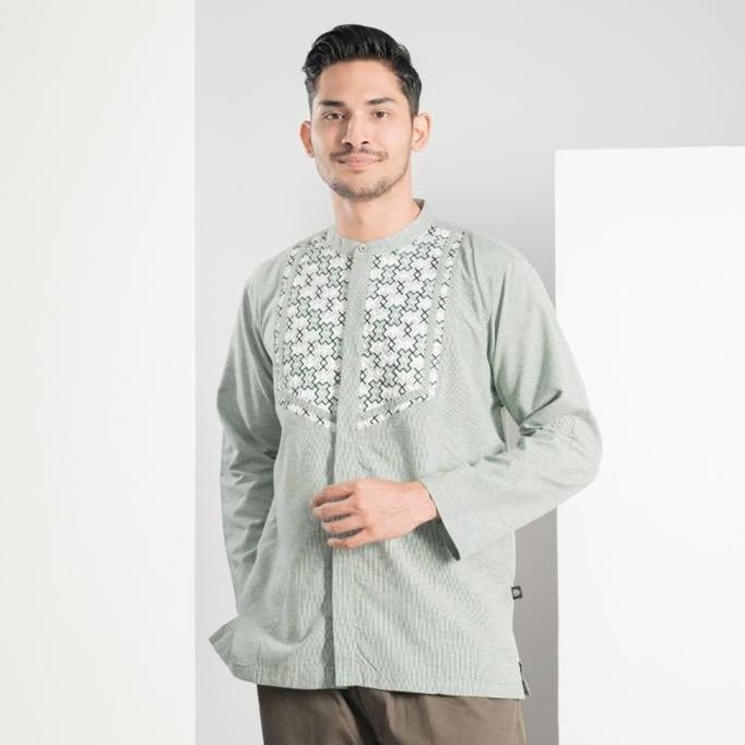 Muslimadani Baju Koko HASUNA Regular Koko Dewasa Lengan Pendek dan Lengan Panjang Bordir Kemeja Koko