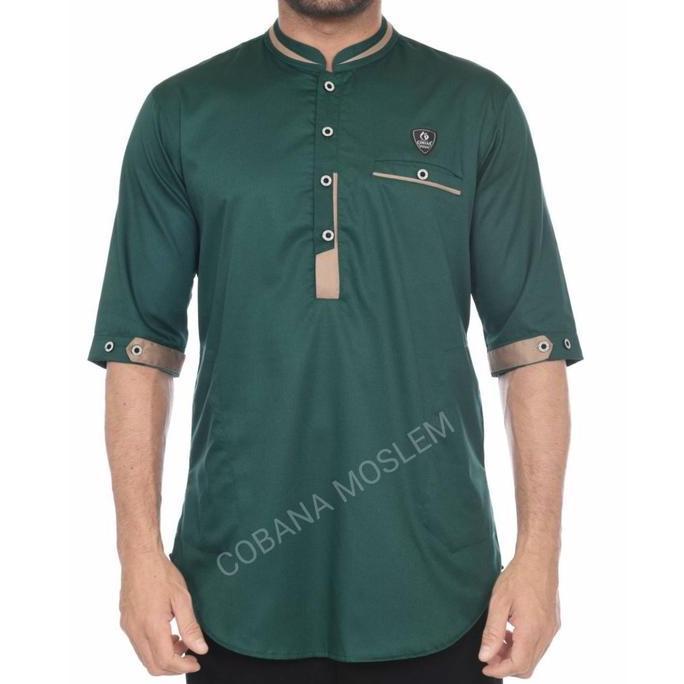 Cobana Moslem - Baju Koko Muslim Kurta Pria Couple Ayah Dan Anak Warna EMERALD Bahan Adem Nyaman Lem