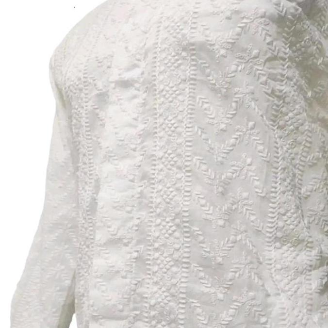 Pakekepeke Baju Koko Pria Katun Paris Premium Motif Bordir Lengan Panjang Oblong Katun Putih Lembut 