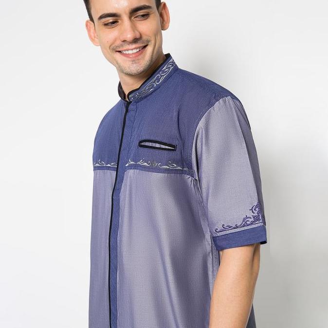 LGS - Baju Koko Pria - Lengan Pendek - Biru Kombinasi - Motif Bordir - JSH.385.S721KF.230.C