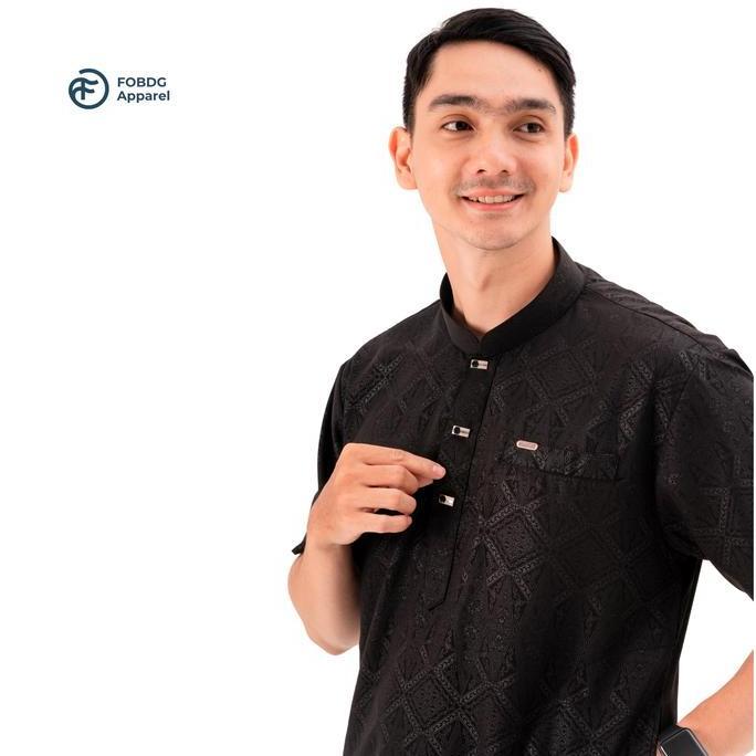 Kemeja Koko Pria Motif embos Lengan Pendek Baju Koko Meranti Kemko Pria Muslim Baju Koko Lengan Pend
