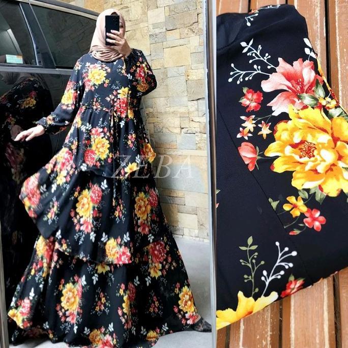 Zeba | Harumi Gamis Lebaran Ceruti Jumbo 3 Layer LD 120 PB 145+ cm Dress Gaun Raya Malai Wanita Ceru