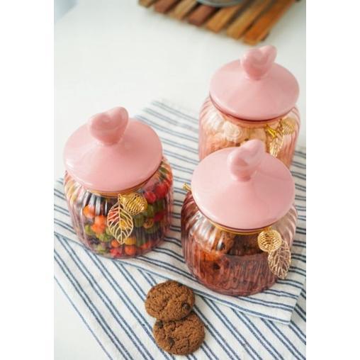 Toples Kue Viral |Toples Snack | Kue Lebaran Kaca Pink untuk 1 pcs toples