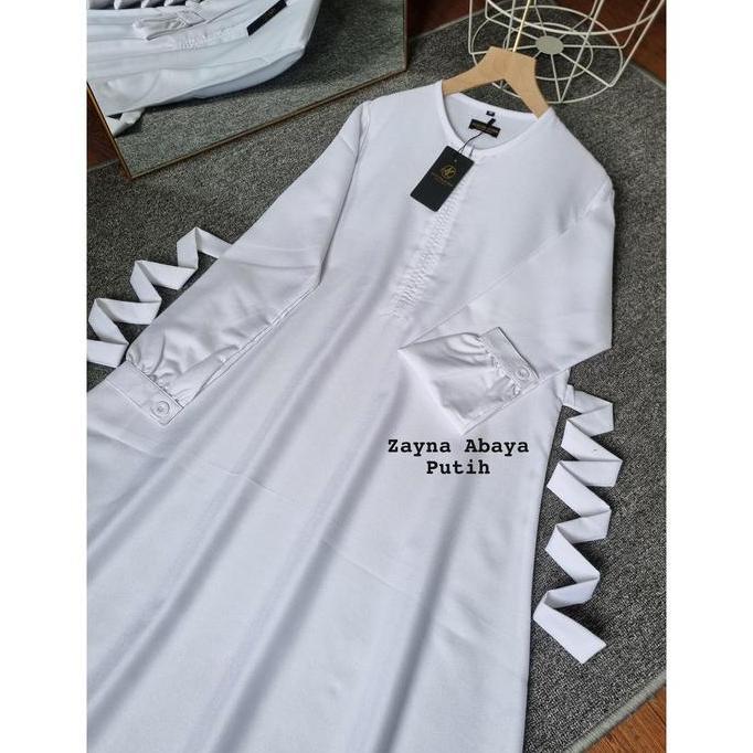 Zayna Abaya by Allia Collection | gamis hitam putih bahan toyobo katun madinah