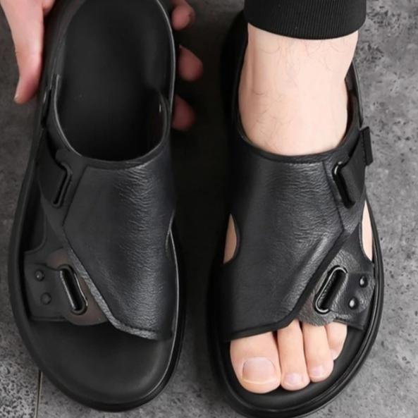 BIG SALE Yoenkoe Sepatu sandal pria dengan dasar tebal dan kulit Sintertis, sepatu sandal untuk Pria