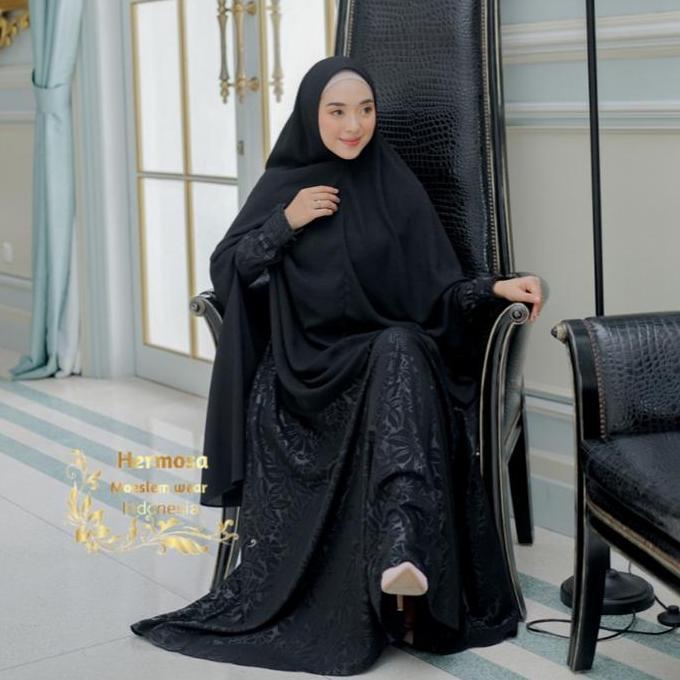 [Gamis Hermosa] Gamis embos Hermosa motif lily semua warna (hitam, coklat tua, army, tosca, navy,mar