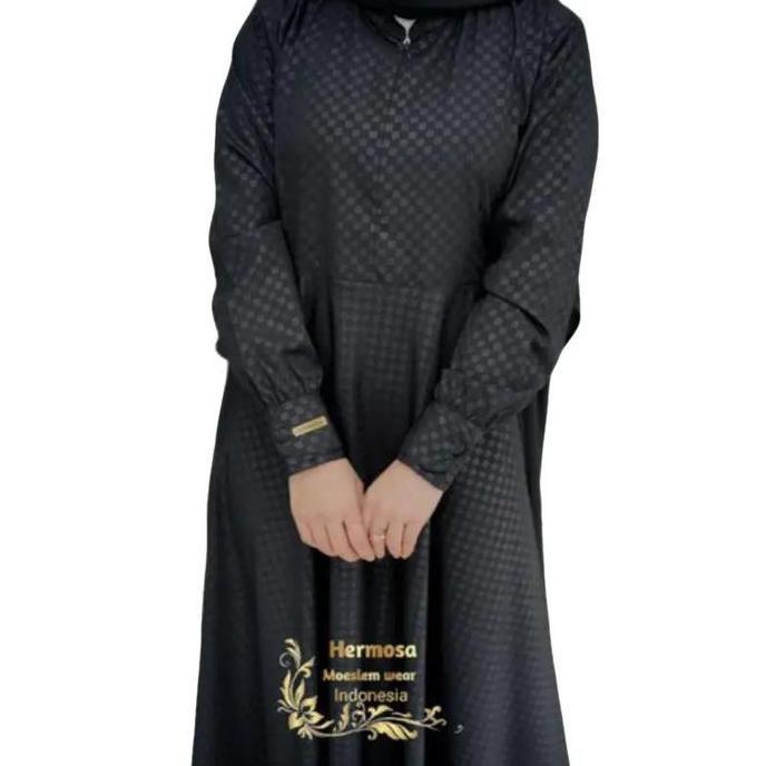 [Gamis Hermosa] Gamis embos hermosa motif tartan semua warna (hitam, abu, coklat tua, mocca, army, h