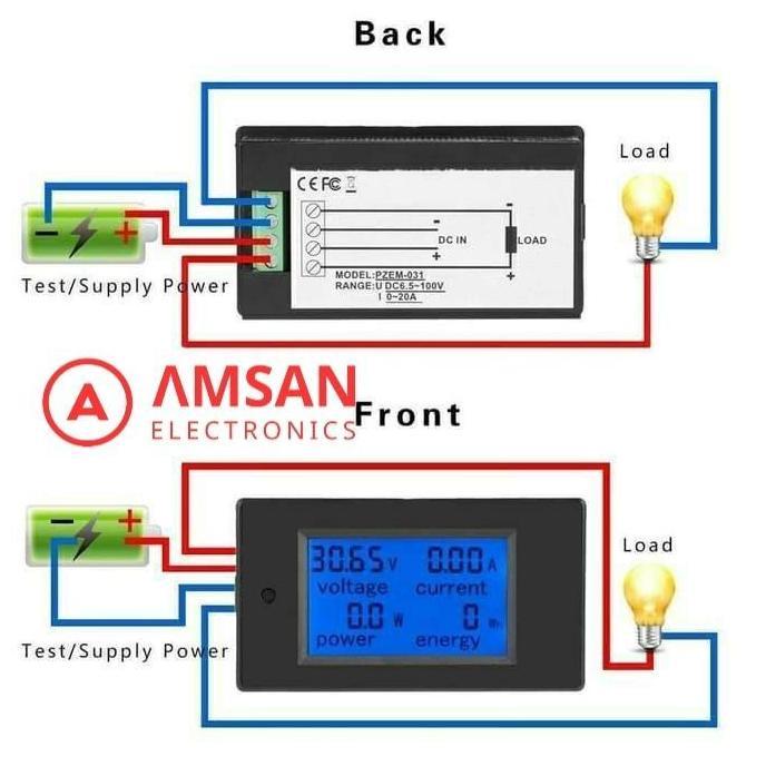Allthebest Peacefair PZEM-031 20A Kwh Energy Volt Ampere Watt meter DC 6.5-100V