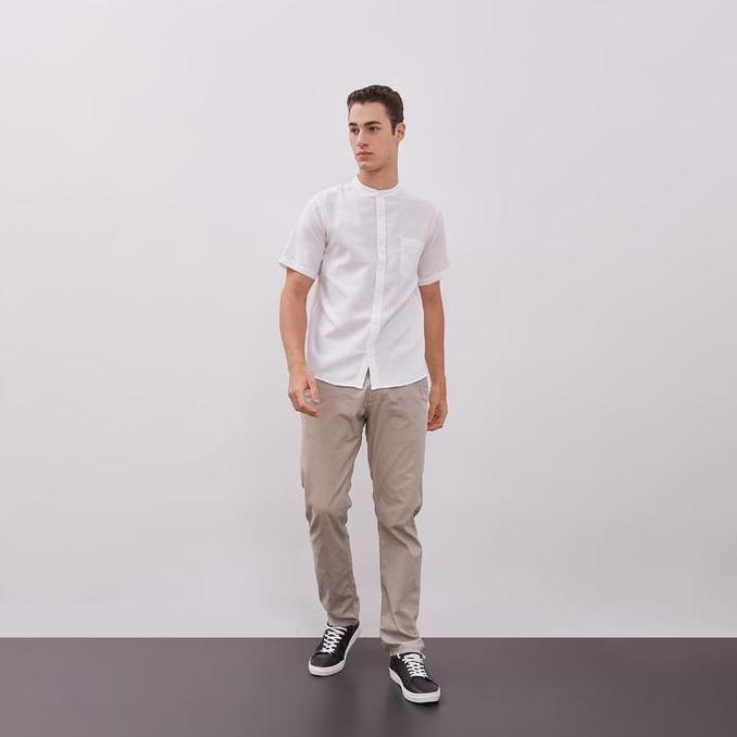 STANLEY ADAMS Baju Koko Lengan Pendek Pria Premium Reguler - Putih Patern - Pakaian Muslim Pria
