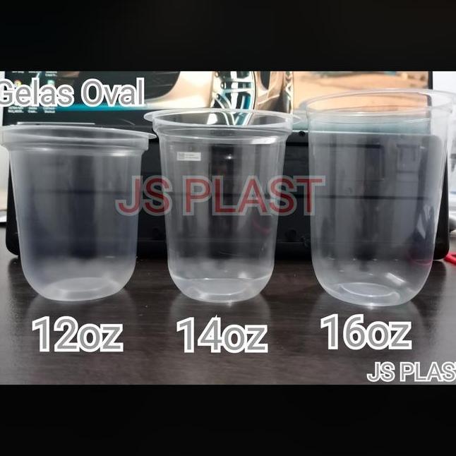 1 Dus Gelas Plastik Oval 12Oz 14Oz 16Oz Gelas Kapsul U Cup
