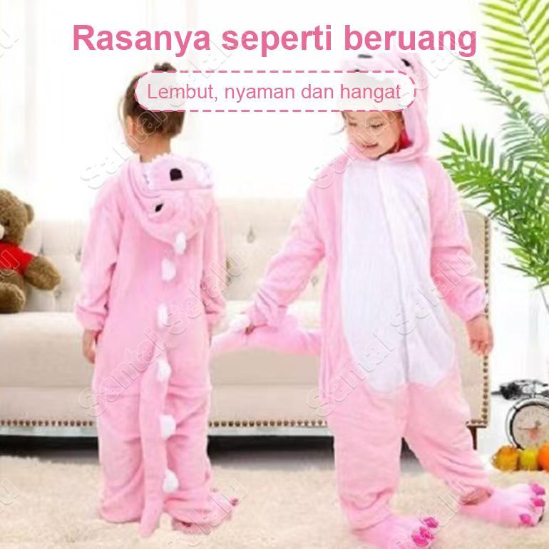 Kostum Onesie Kigurumi Kartun Anak Anak Dewasa: Dino, Unicorn.Cow, Stitch Piyama Cosplay Bahan Lembu