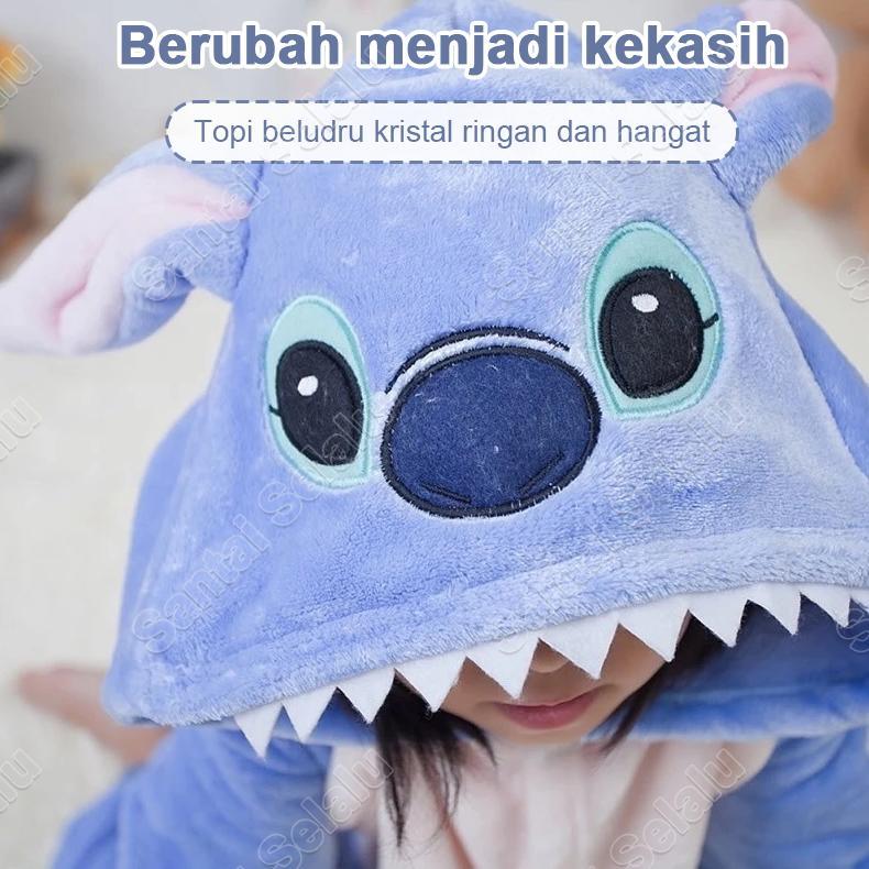 Kostum Onesie Kigurumi Kartun Anak Anak Dewasa: Dino, Unicorn.Cow, Stitch Piyama Cosplay Bahan Lembu