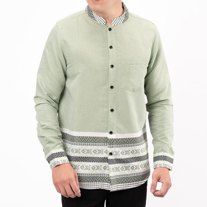 Timofey Koko Pria Lengan Panjang Slim Fit Busan Muslim Premium Kemeja Koko Hijau Sage Baju Kurta