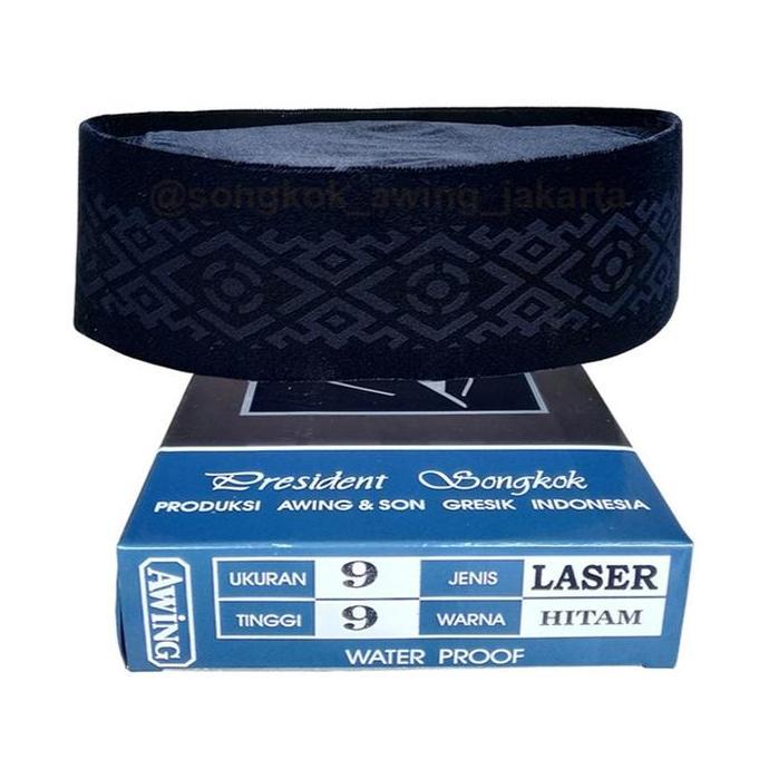 Songkok Peci Awing AC Motif Laser Kopiah Hitam Dewasa