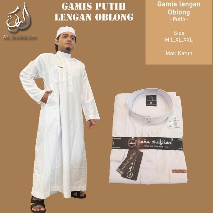 Gamis jubah Kancing Putih Kotak Jubah Pria Lengan Panjang Putih Busana Gamis Pria Oblong Perlengkapa