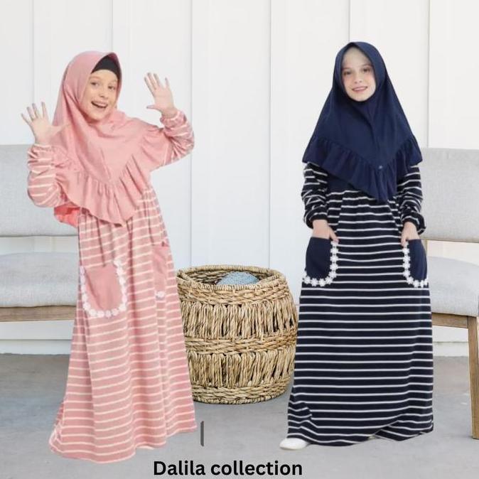 Gamis anak motif garis | Gamis kaos anak motif stripe Raggakids
