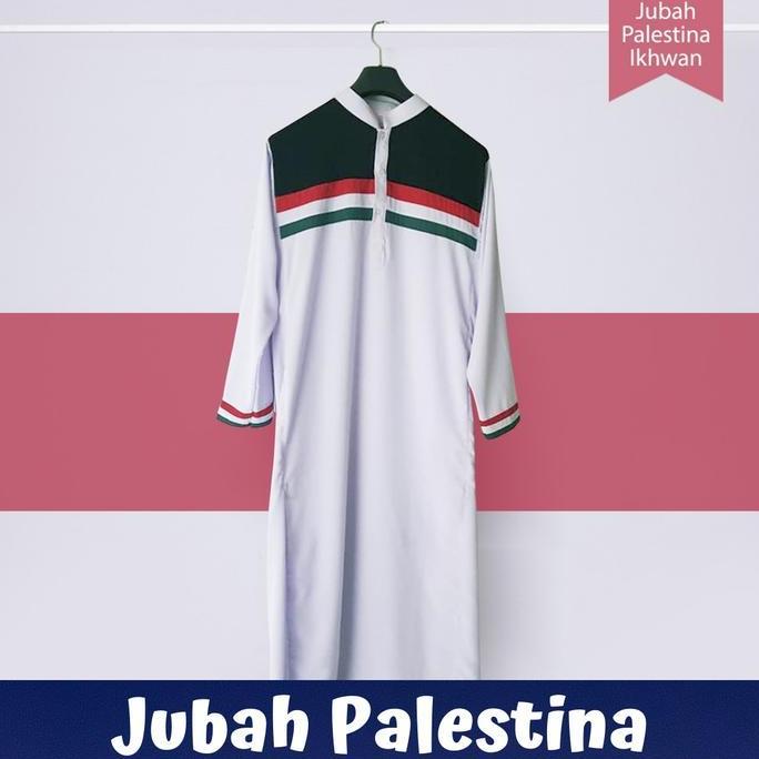 Pakaian sholat jubah Palestina putih hitam pria dewasa gamis muslimin fashion muslim