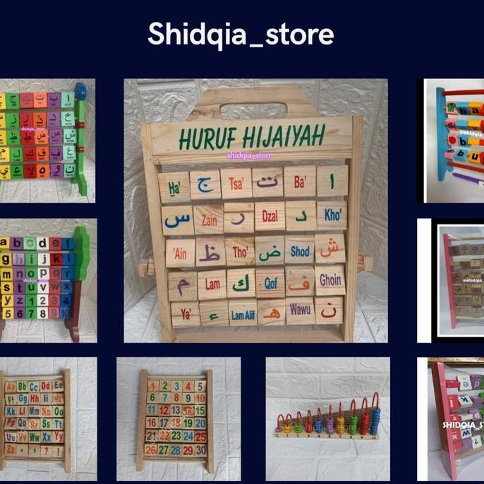 Mainan Kayu Anak Wooden block Aneka Sempoa HURUF ABJAD ANGKA HIJAIYAH