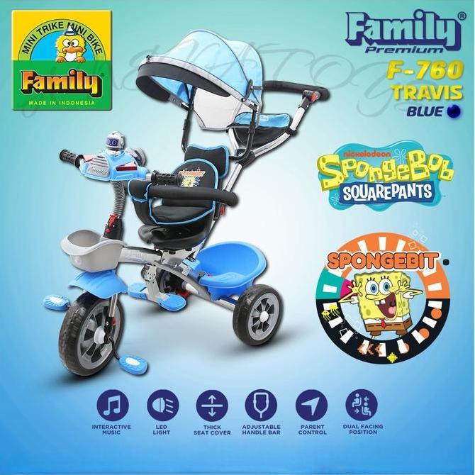 Lansungkirim- Sepeda Roda Tiga Anak Family Travis F760 Dengan Mainan N Musik Lampu Ban Eva