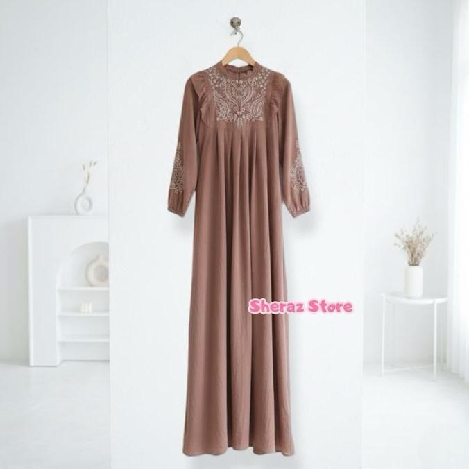 Arabella S M L XL XXL XXXL 5L Gamis Dress Crinkle Airflow Bordir Kondangan Wanita Jumbo Ld 140 130 1