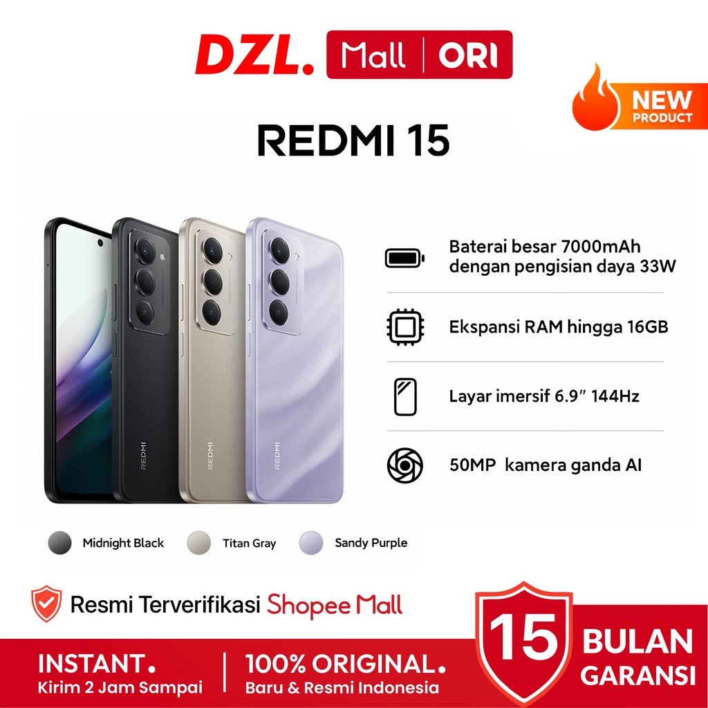 DZL - HP XIAOMI Redmi 15 8/256 8/128 GB NFC Original Garansi Resmi Official Store Handphone Ori