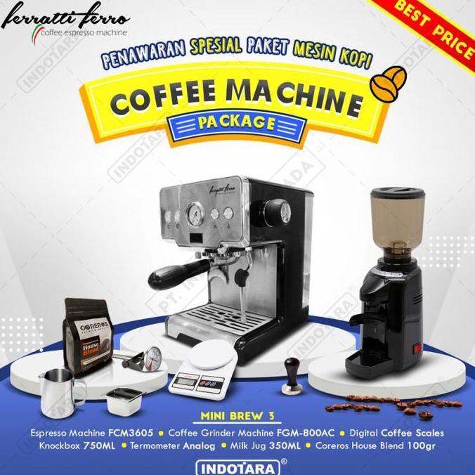 Sale Paket Mesin Kopi Espresso / Mesin Kopi Ferratti Ferro - Mini Brew 3