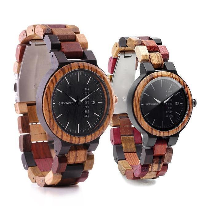 GARVINOES Royce Day-Date & Merian Day-Date Jam Tangan Kayu Couple/Pria/Wanita