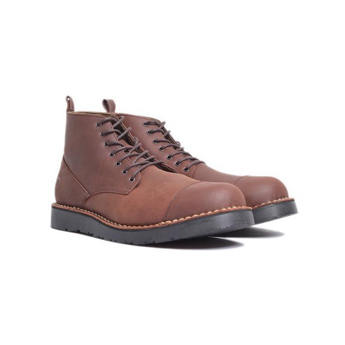 TERMURAH OTIV Gama Dark Brown - Sepatu Boots Kulit Asli Pria