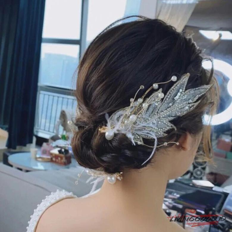 official hiasan kepala pengantin buatan tangan jahit kain bulu dan jepit rambut daun penjepit tepi a
