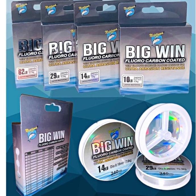 Senar Pancing Neptuna Big Win 240yd Bahan Fluoro Carbon Coated Ikan Joran