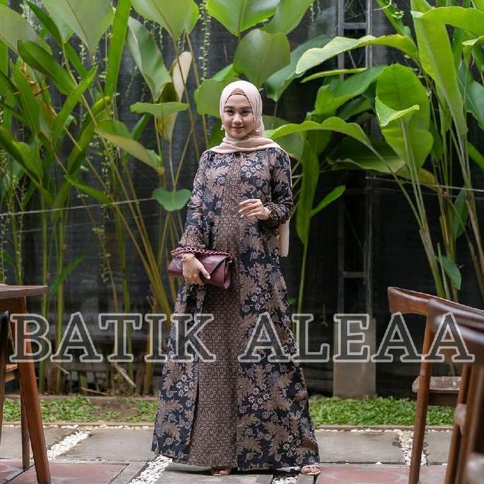 gamis bolera batik kain katun motif daun jati Muslim Wanita Baju Panjang