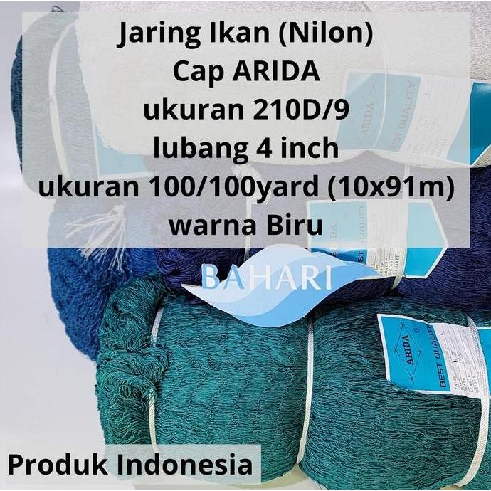 HARGA DISC - Jaring Ikan Arida Nilon 210D/9 lubang 4" ukuran jaring 100/100yard (Nylon Multifilamen 