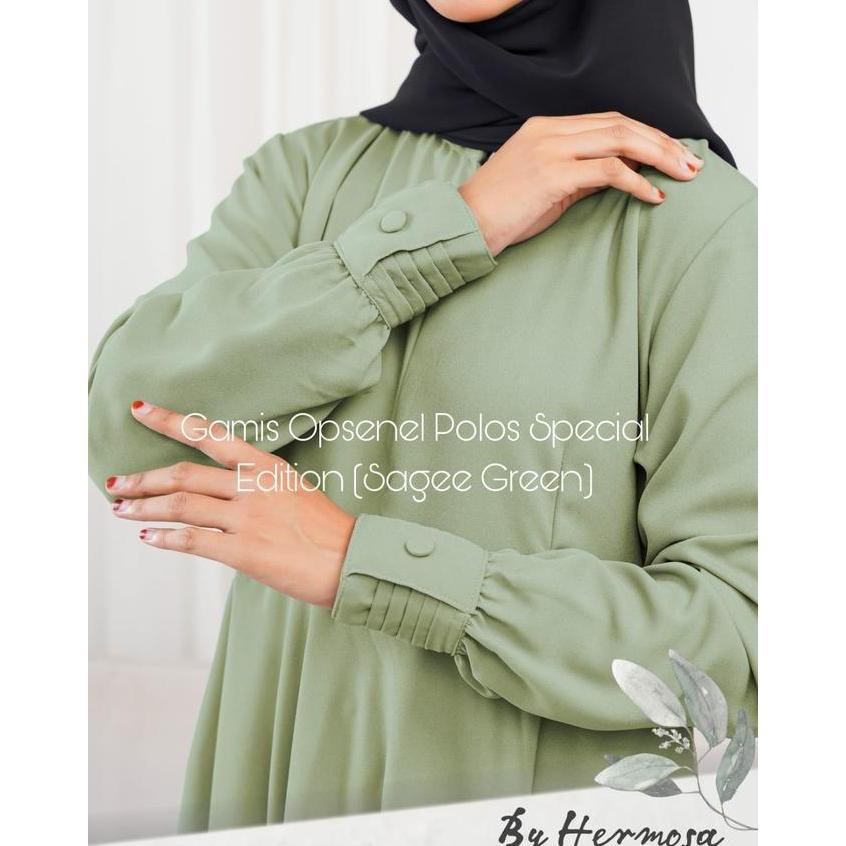 [Gamis hermosa]Gamis hermosa bahan wollycrepe polos warna sage-gamis polos sage terbaru-gamis jumbo 