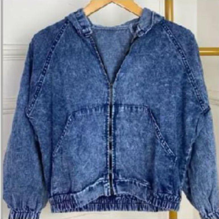 MURAH JAKET JEANS WANITA HOODIE SLETING ZIPPER LD 114 RESLETING KEKINIAN
