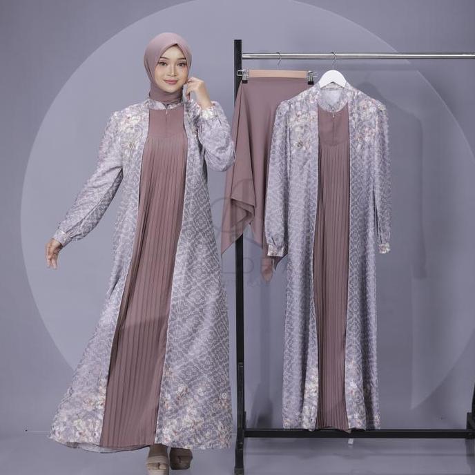 ALLORA Nala Nira Dress Set Hijab Gamis Lebaran Motif Terbaru Adem Halus Kualitas Butik by Allora