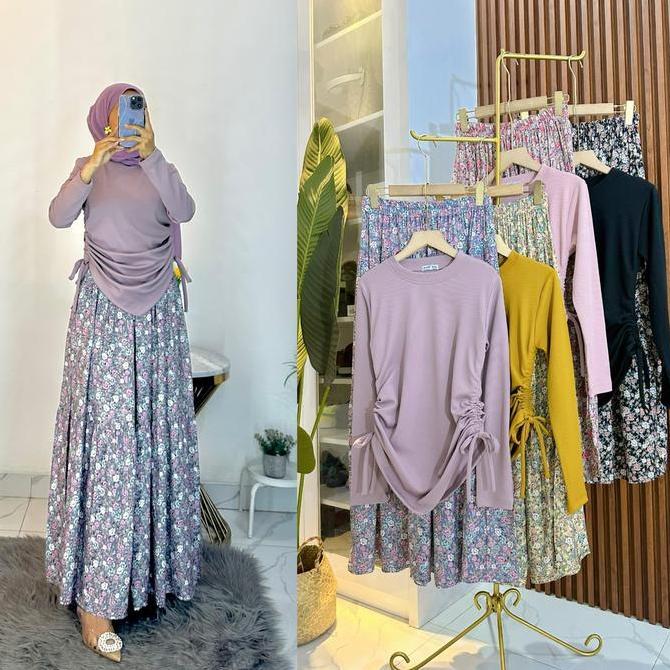Qla982 Set Atasan&Rok - Bahan Knit Premium&Rok Rayon Bunga Co